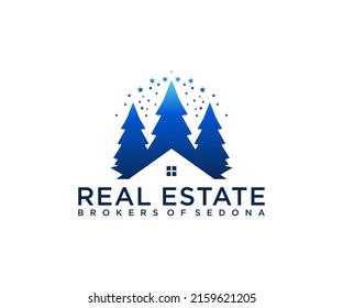 pine tree home logo design silhouette illustration