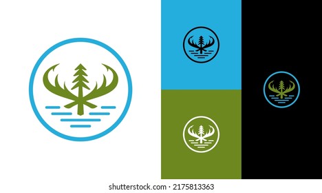 Pine Tree with Horn Forest Hunter Community Logo Design Concept 