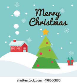 Pine tree and house of Christmas season design