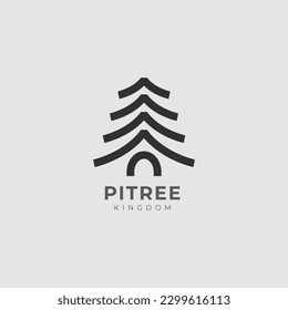 Pine Tree and House Icon Monoline Logo Template. Nature Universal creative premium symbol. Spruce Tree Vector illustration