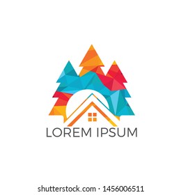 Pine tree house logo design. Real estate logo inspiration with nature concept.