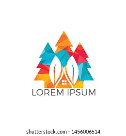 Pine tree house logo design. Real estate logo inspiration with nature concept.
