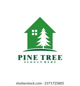 Pine Tree with House logo design vector. Creative Pine Tree logo concepts template