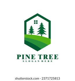 Pine Tree with House logo design vector. Creative Pine Tree logo concepts template