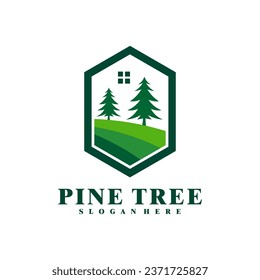 Pine Tree with House logo design vector. Creative Pine Tree logo concepts template