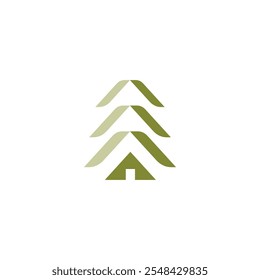 Vector del logotipo de la casa del pino. Diseño del bosque