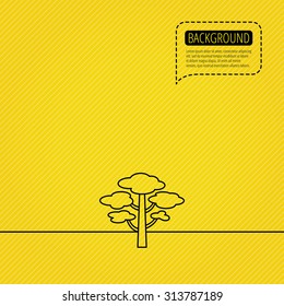 Pine tree icon. Forest wood sign. Nature environment symbol. Speech bubble of dotted line. Orange background. Vector