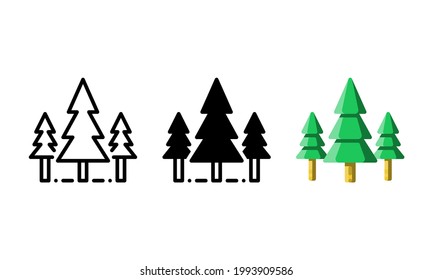 Kiefernbaum-Symbol. Mit Umriss-, Glyph- und Flachstil