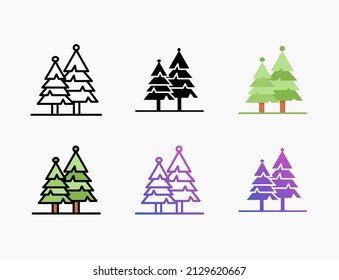 Pine Tree icon set with line, outline, flat, filled, glyph, color, gradient. Editable stroke and pixel perfect. Can be used for digital product, presentation, print design and more.