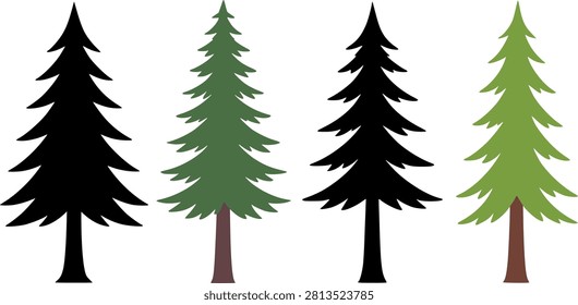 Pine tree Icon Set Silhouette Nature Vector Illustration