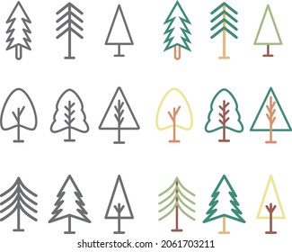 pine tree icon set, with style line art and flat line art. user interface icon.