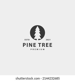 Pine tree icon sign symbol hipster vintage logo design vector illustration