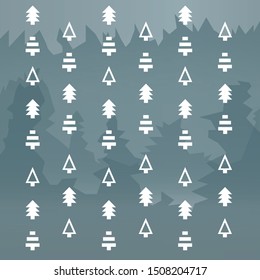 Pine tree icon symbol in the holiday Christmas on snow forest background.