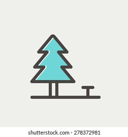 Pine tree icon thin line for web and mobile, modern minimalistic flat design. Vector dark grey icon on light grey background.