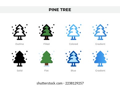 Pine tree icons in different style. Pine tree icons set. Holiday symbol. Different style icons set. Vector illustration