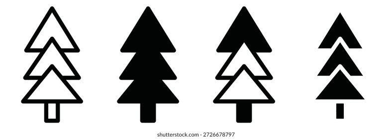 Iconos del árbol de pino en diversos estilos y tamaños, sistema del icono del árbol de navidad del Vector, muestra del icono del bosque, icono del bosque del pino