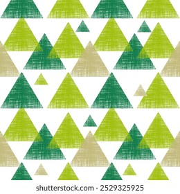 Pine tree ikat,ethnic seamless pattern.Beautiful Scandinavian woodland folk design.Geometric ornament.Abstract green background.Nature forest illustration design for print decor,wallpaper, textile
