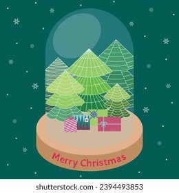 Pine tree inside glass snow globe Christmas decorative.