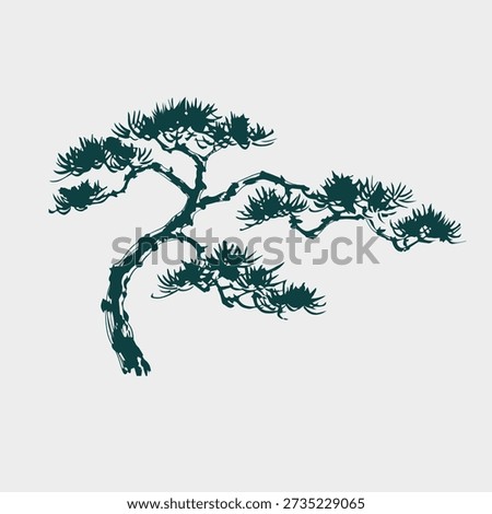 pine tree japanese chinese vector ink traditional asian design isolated