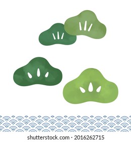Afortunado encanto japonés de Año Nuevo. Ilustración vectorial de un ventilador japonés y una pintura de acuarela de patrón japonés. Fácil de modificar e ideal para las tarjetas de Año Nuevo.