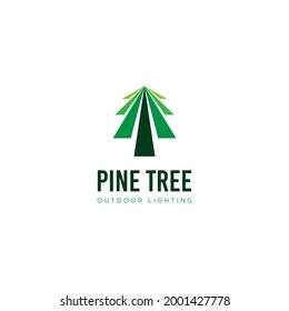 Pine Tree Landscape Lighting Company Logo Design. Modern Abstract Pine Vector Template . Outdoor Lighting Installation House Symbol 