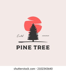 Pine tree landscape logo design vector illustration