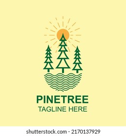 Pine tree line art badge logo icon template vector ilustration design. Company emblem logo concept