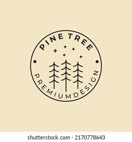 pine tree Line Art badge Logo Design template