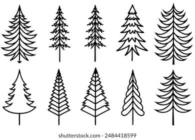 Pine Tree Line Art Clean and Crisp Linework Illustration Design