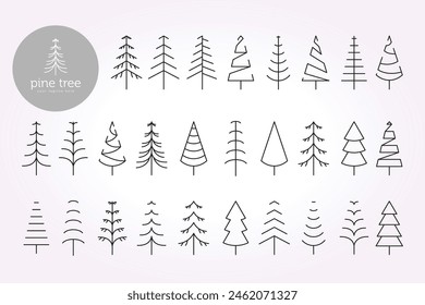 pine tree line art icon logo vector template bundle set. simple pine design illustration pack
