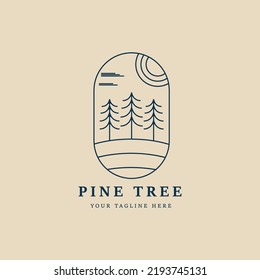 pine tree line art logo, icon and symbol, with emblem vector illustration design