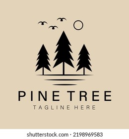 Pine tree line art logo, icon and symbol, vector illustration design