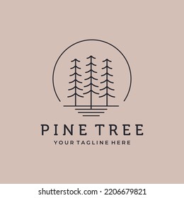 Pine Tree Line Art Logo Illustration Vector Design