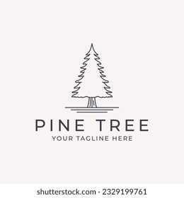 pine tree line art logo vector with minimalist template illustration design