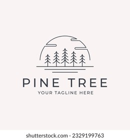 pine tree line art logo vector template illustration design, landscape symbol