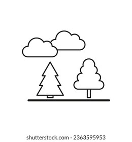 Icono de contorno de línea de árbol y pino. Símbolo de ecología de Woodland. Icono de planta evergreen. Ilustración vectorial. EPS 10.