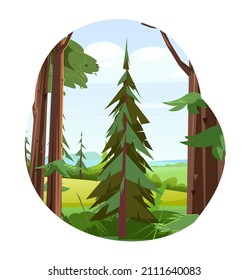 Pine tree. Little natural landscape. Illustration in cartoon style flat design Isolated on white background. Vector.