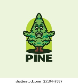 Pine tree logo character cartoon mascot vector illustration