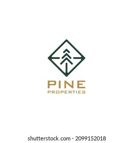 Pine tree logo design with abstract home vector graphic