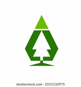 Diseño de logotipo de árbol de pino con concepto de diamante.