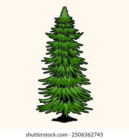 Pine tree logo design. pine tree in hand drawn in vintage style spruce, cedar silhouettes vector