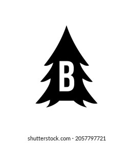 Pine Tree Logo Design On Letter B Template. Pine Tree Hotel Resort Wood Park Logo Design