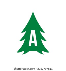 Pine Tree Logo Design On Letter A Template. Pine Tree Hotel Resort Wood Park Logo Design
