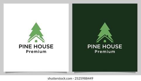 Pine tree Logo Design Template with house building logo vector design template.