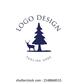 pine tree logo design. pine tree vector inspiration logo with deer animal