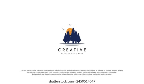 Pine tree Logo design vector illustration.