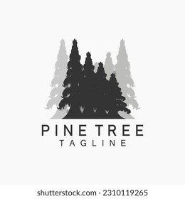 Logotipo de árbol de pino, vector de planta verde, diseño de silueta de árbol, icono, ilustración, plantilla
