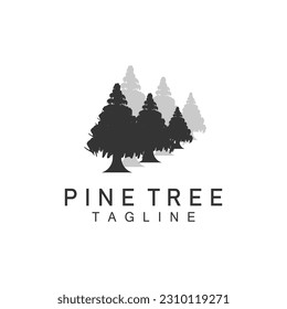 Pine Tree Logo, Green Plant Vector, Tree Silhouette Design, Icon, Illustration, Template