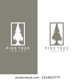 Logotipo de árbol de pino, vector de planta verde, diseño de silueta de árbol, icono, ilustración, plantilla