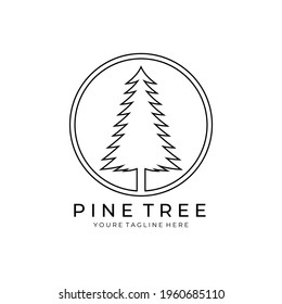 Pine tree logo line art vector illustration design